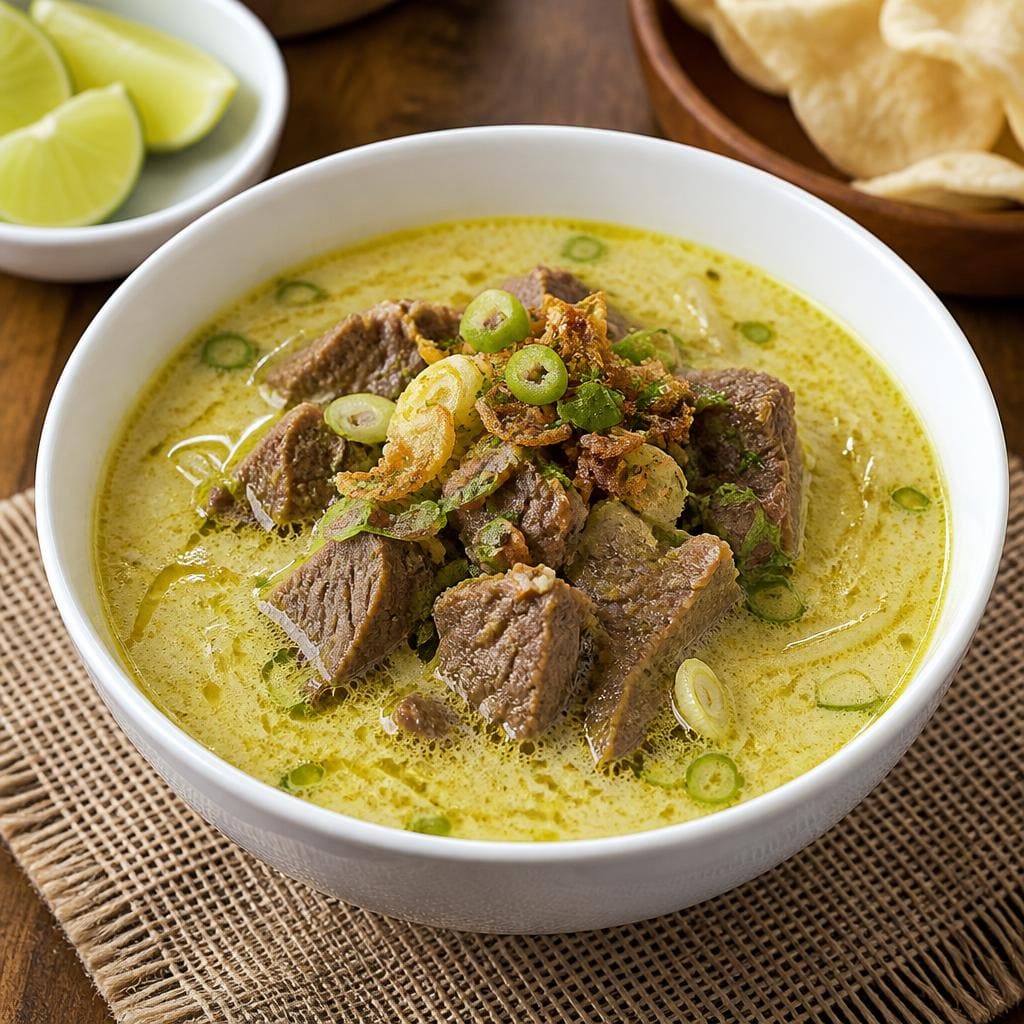Soto Daging Es Teler 77 dengan kuah santan daging